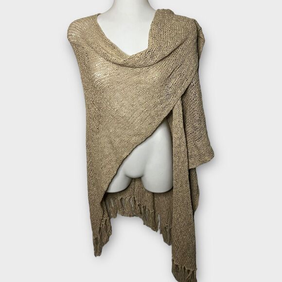Coldwater Creek Accessories - Coldwater Creek Women's Tan Shimmer Open Knit Wrap, Shawl with Fringe One Size